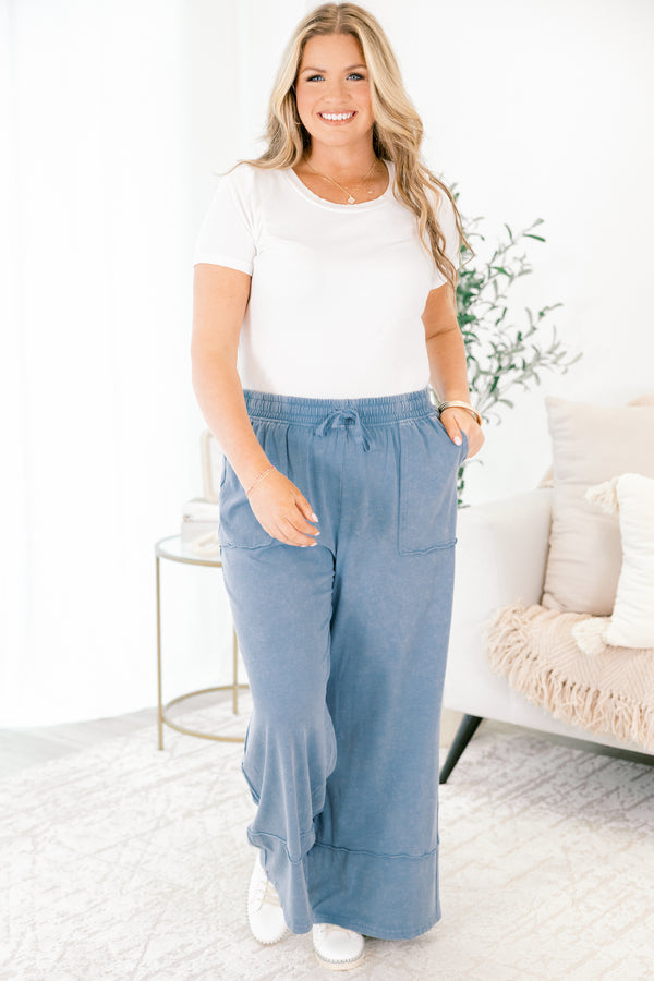Chic Soul plus size clothing, light blue straight leg linen pants