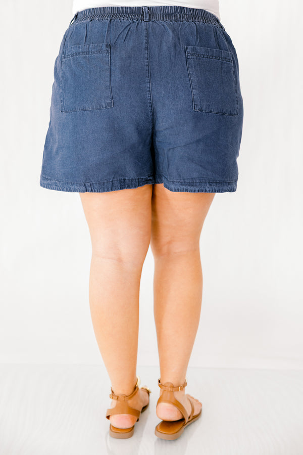 Chic Soul plus size clothing,dark wash mid thigh length slouchy denim shorts