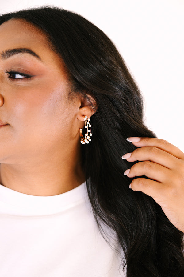 Chic Soul plus size clothing, gold hoop earrings with pearl accents throughout 