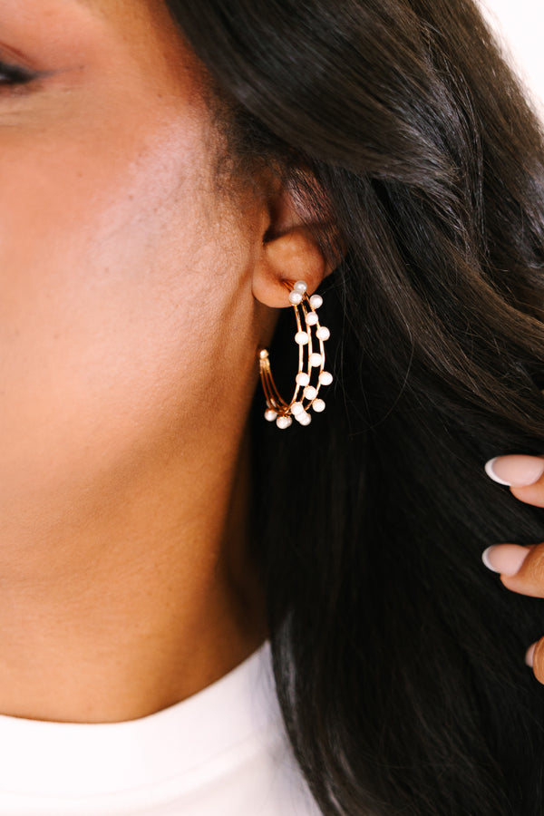 Chic Soul plus size clothing, gold hoop earrings with pearl accents throughout 