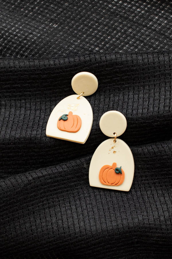 accessory, earrings, ivory, clay, pumpkin