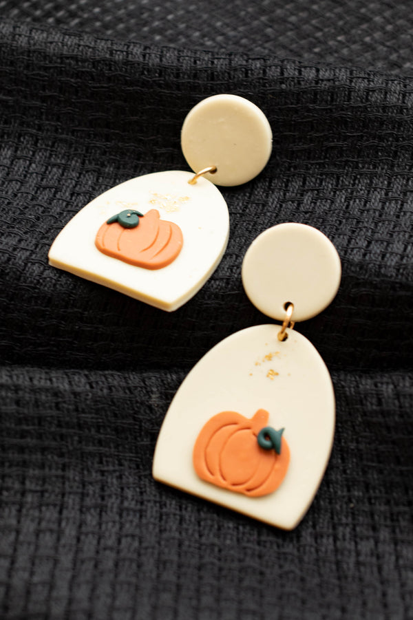accessory, earrings, ivory, clay, pumpkin