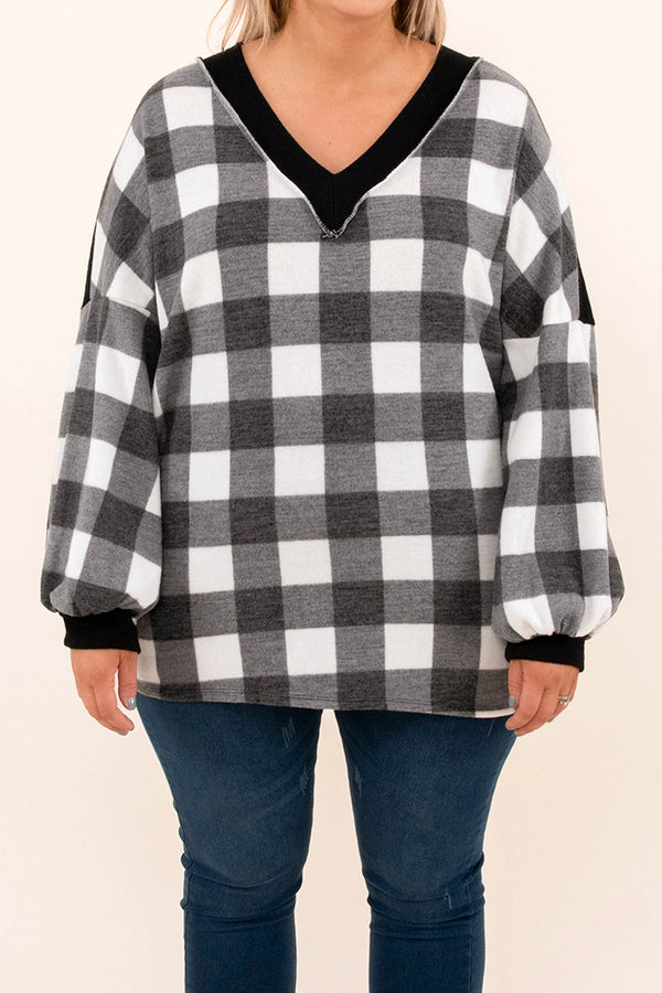 tops, ivory, black, long sleeve, sweater, v-neck