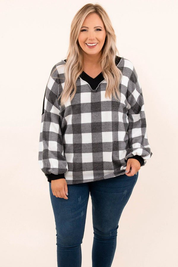 tops, ivory, black, long sleeve, sweater, v-neck