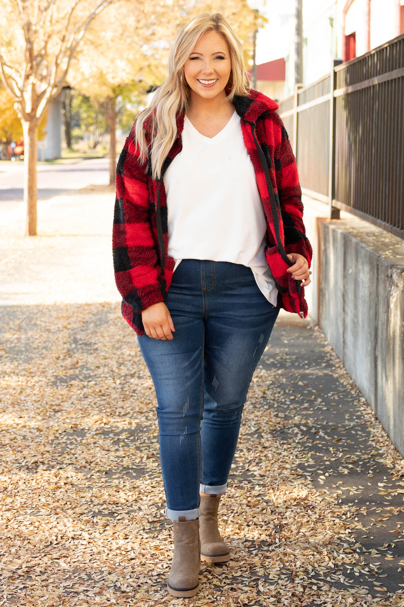 Fuzzy clearance red jacket