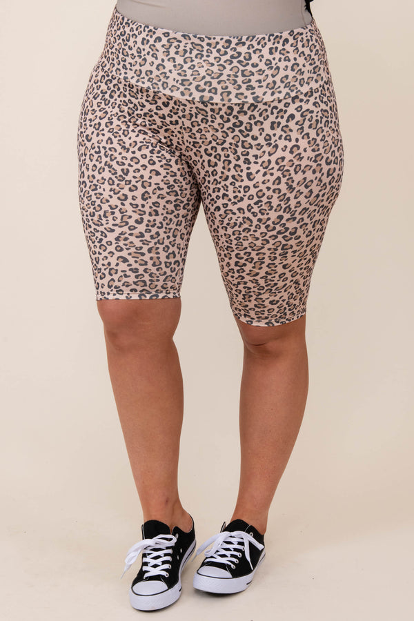 bottoms, shorts, brown, leopard, biker, taupe