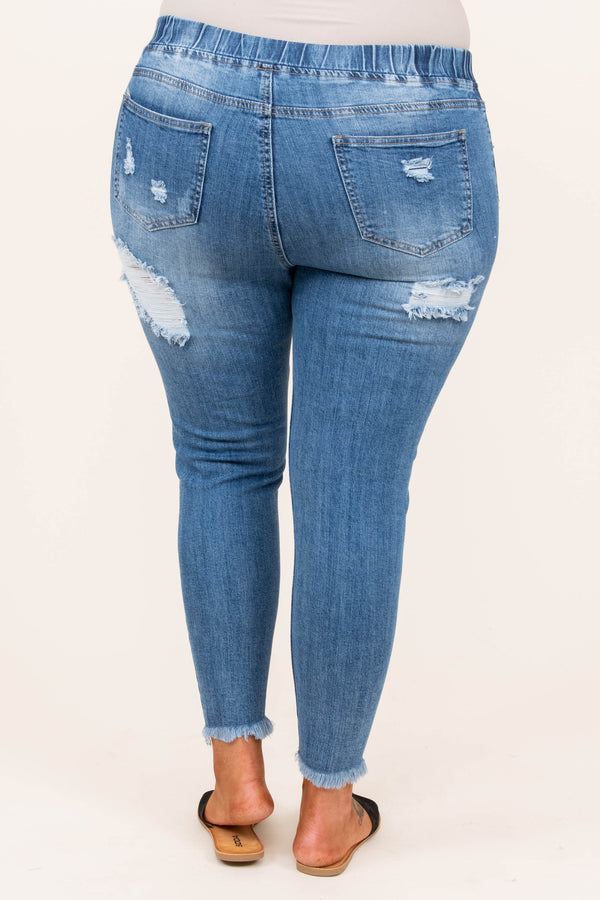 bottoms, jeans, denim, medium wash, distressed