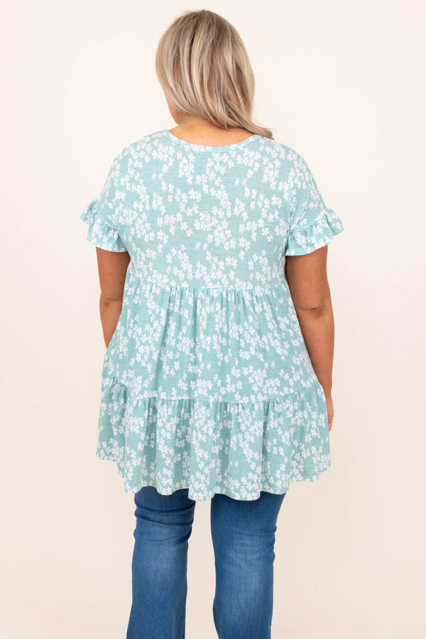 top, casual, babydoll, flowy, mint, short sleeve