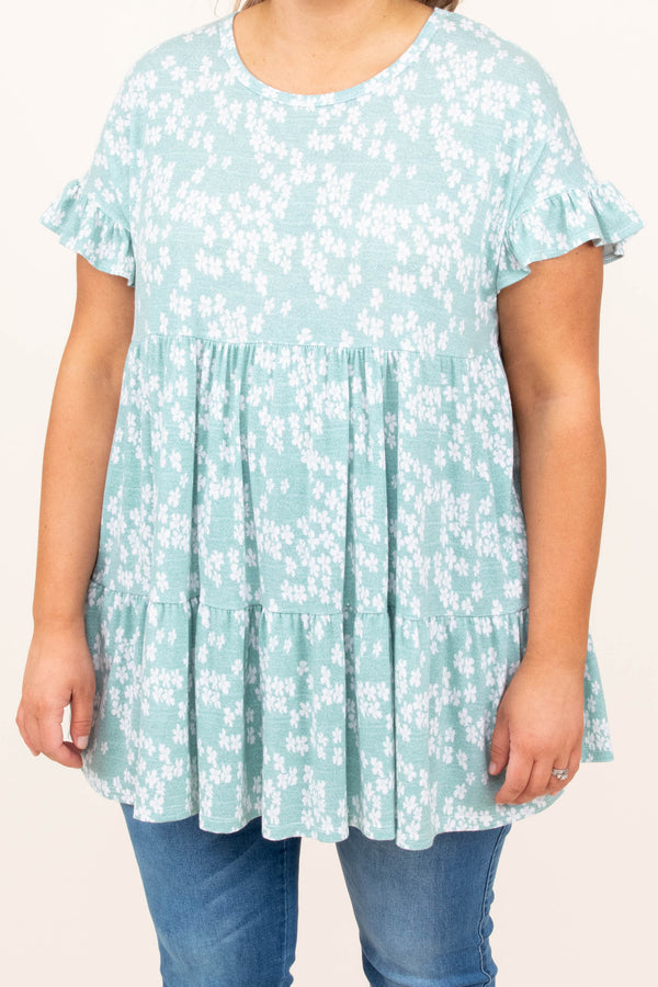 top, casual, babydoll, flowy, mint, short sleeve
