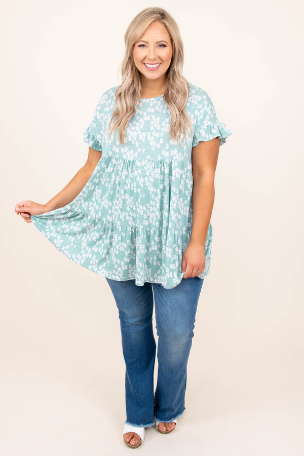 top, casual, babydoll, flowy, mint, short sleeve