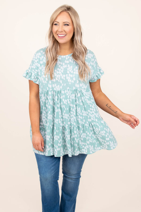 top, casual, babydoll, flowy, mint, short sleeve