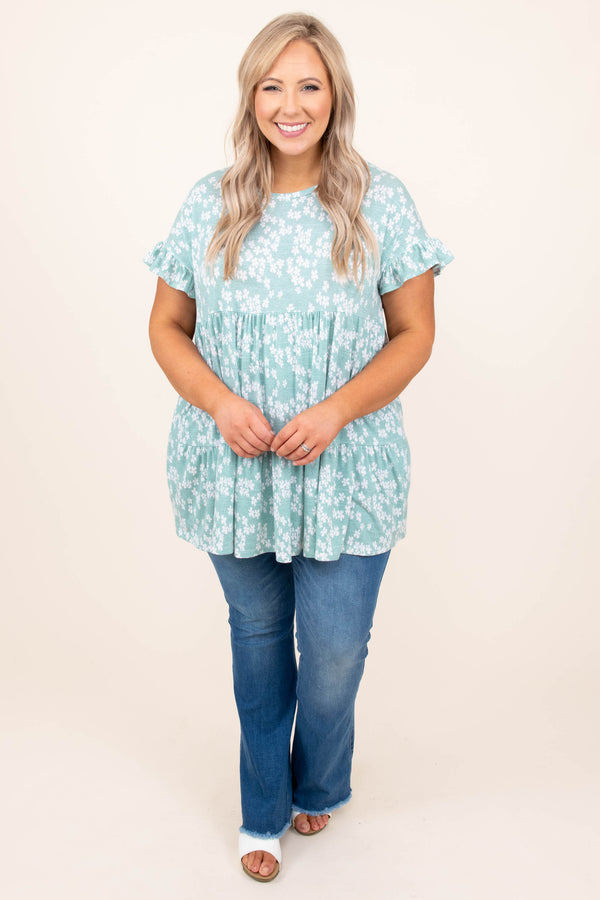 top, casual, babydoll, flowy, mint, short sleeve