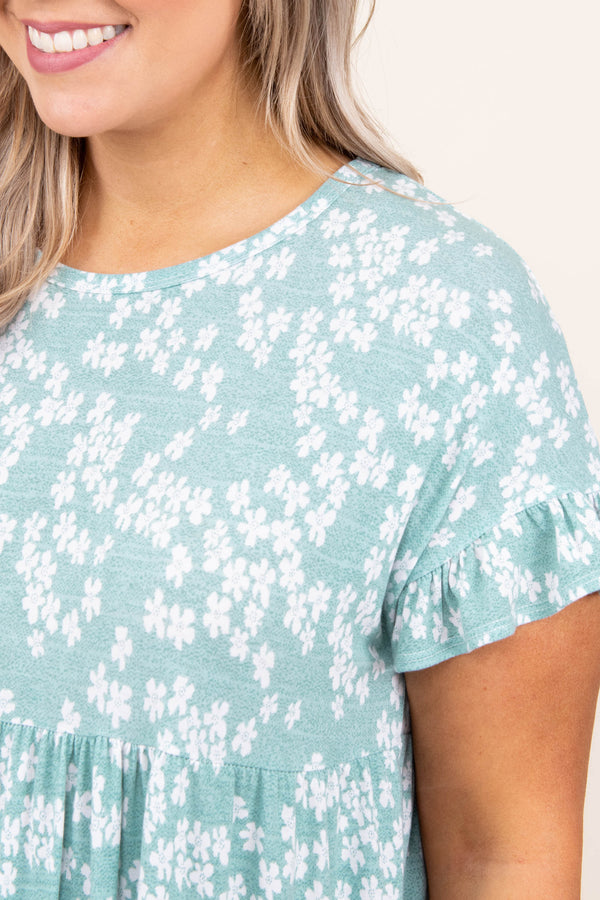 top, casual, babydoll, flowy, mint, short sleeve