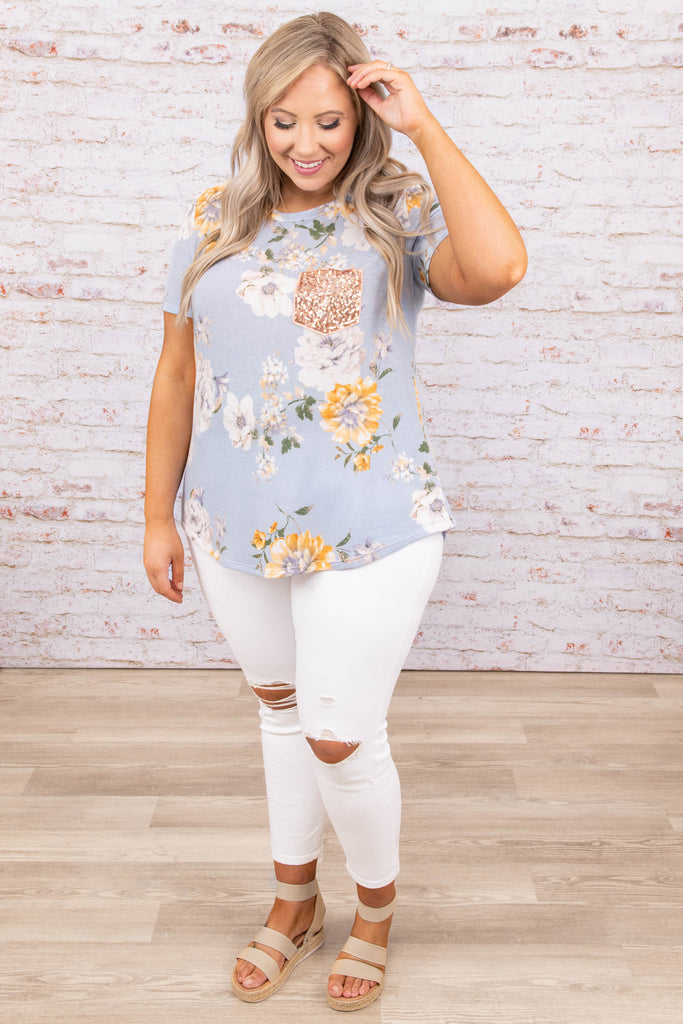 Bloom Into Bliss Top, Blue – Chic Soul