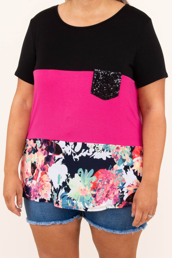 So They Say Top, Black-Fuchsia
