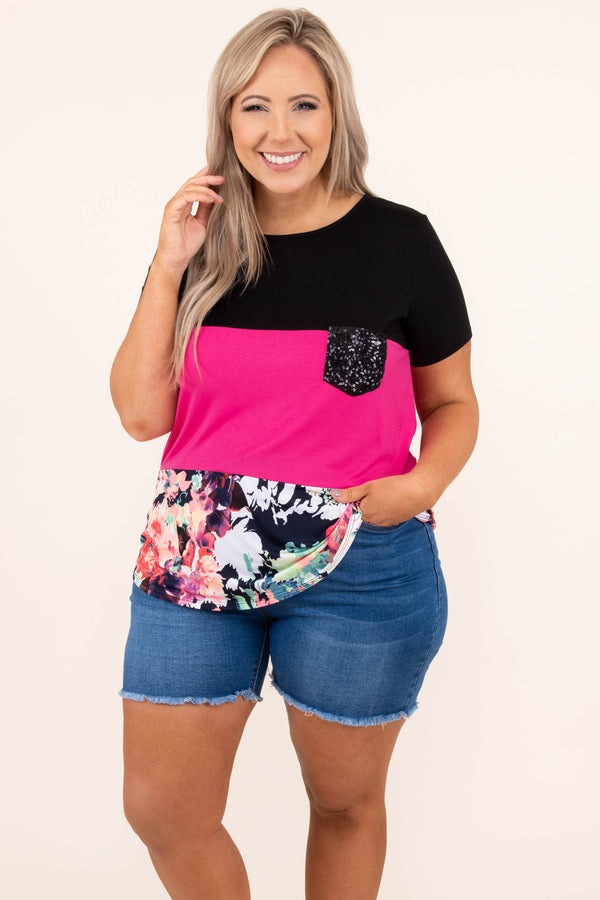 So They Say Top, Black-Fuchsia