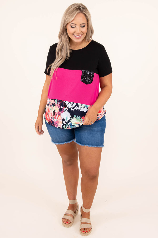 So They Say Top, Black-Fuchsia