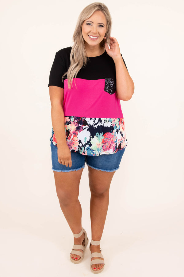 So They Say Top, Black-Fuchsia