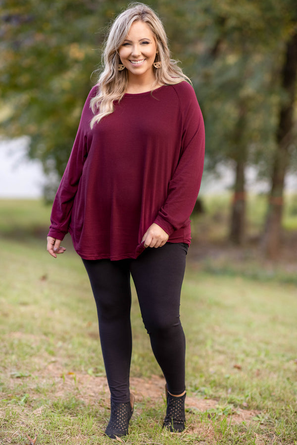 Curved Hem Slouchy Tunic, Wine