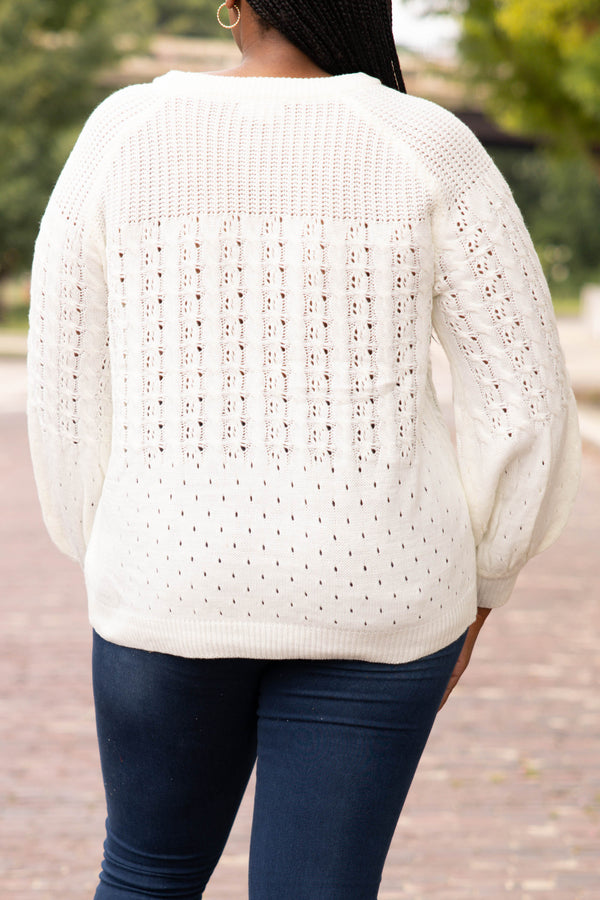 tops, casual, ivory white, knit, long sleeve, solid, comfy