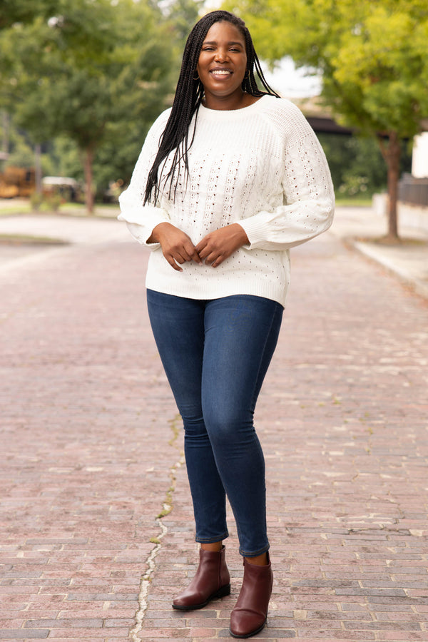 tops, casual, ivory white, knit, long sleeve, solid, comfy