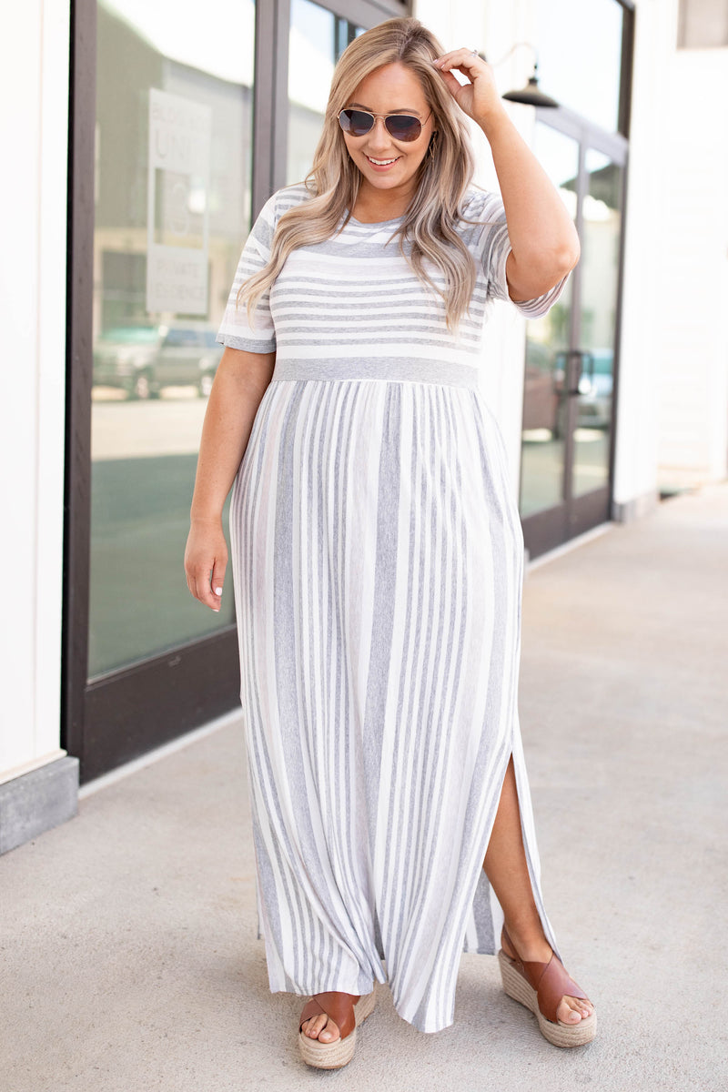 Grey striped maxi top dress