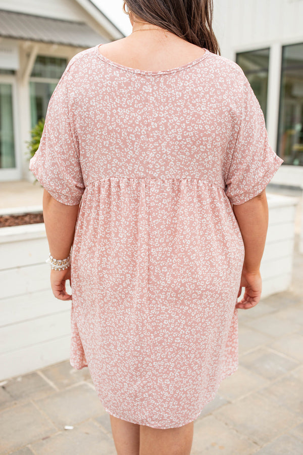 dress, casual, pink, short sleeve, mauve, leopard, off white