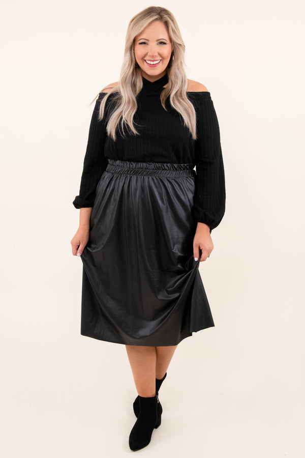 Black, Off Shoulder, Sweater, Long Sleeve, Sweater, Knit, Solid, Comfy