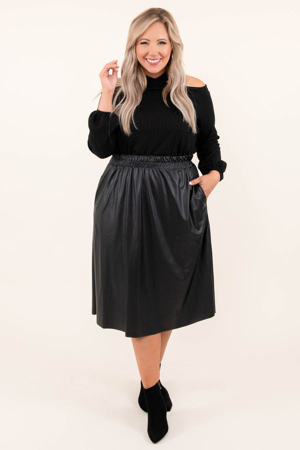 Black, Off Shoulder, Sweater, Long Sleeve, Sweater, Knit, Solid, Comfy