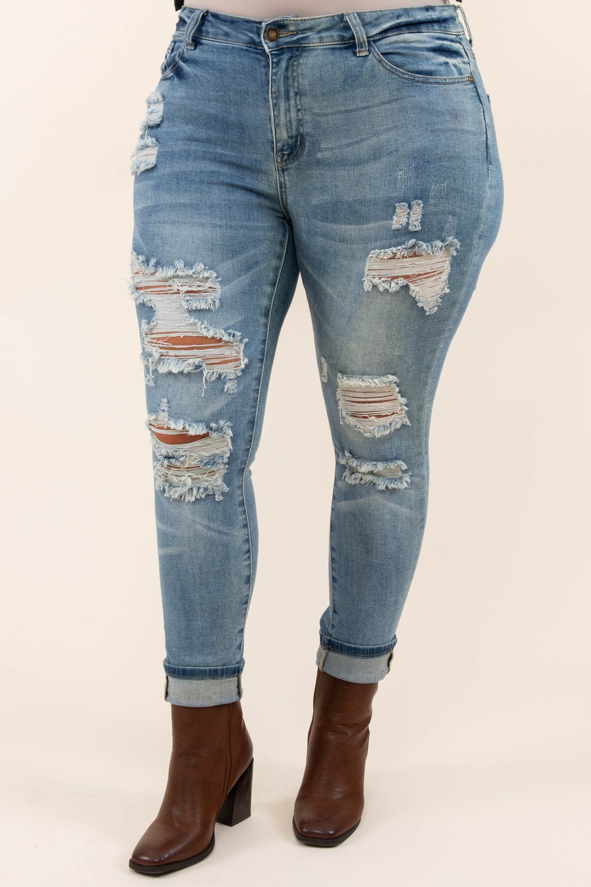 Plus Size Ripped Boyfriend Jeans - Medium Wash (14-24) | Chic Soul