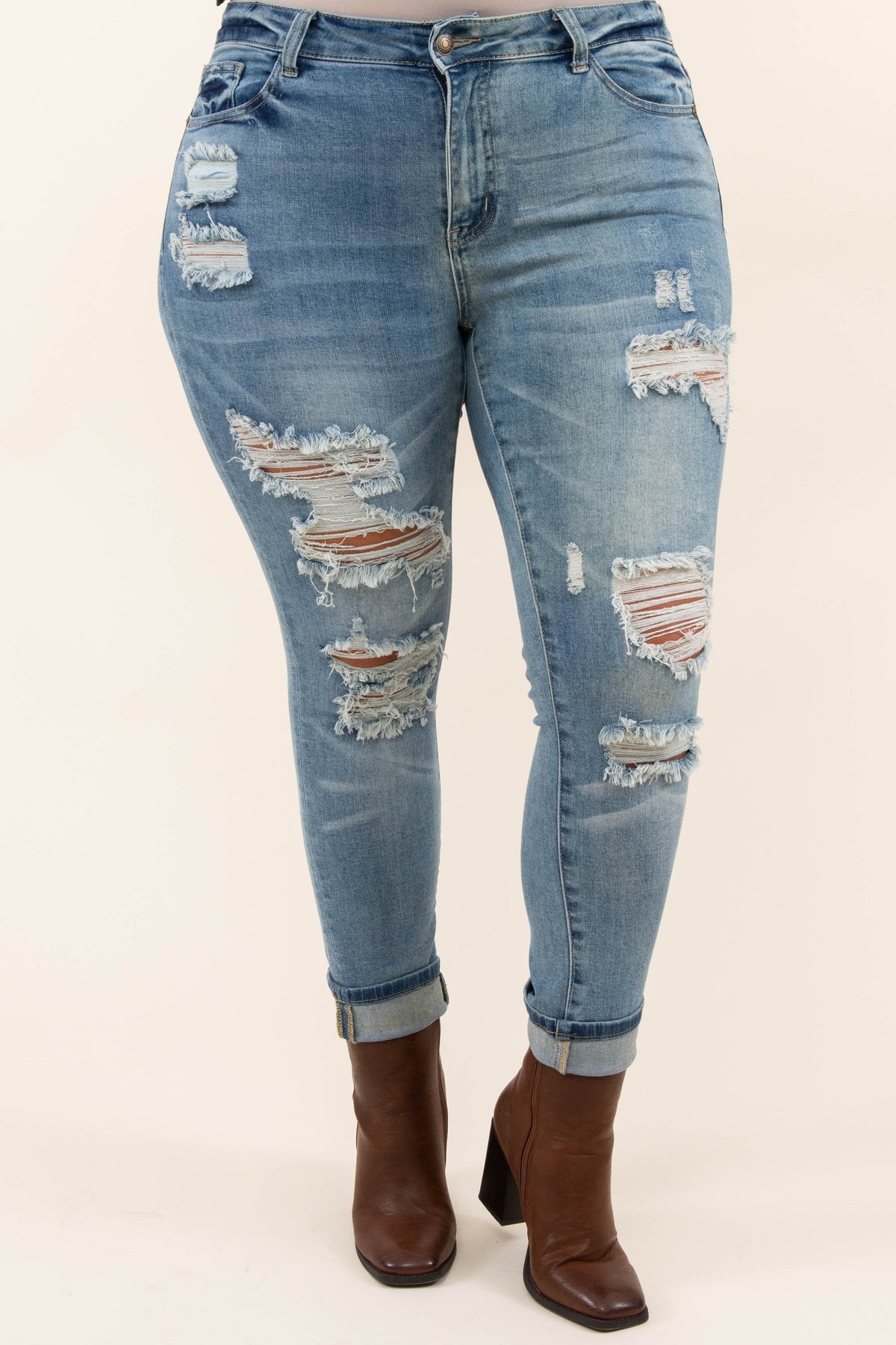 Plus Size Ripped Boyfriend Jeans - Medium Wash (14-24) | Chic Soul