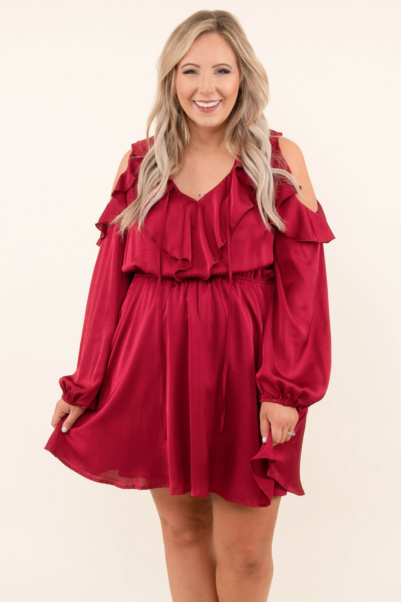 Burgundy cold shoulder online dress