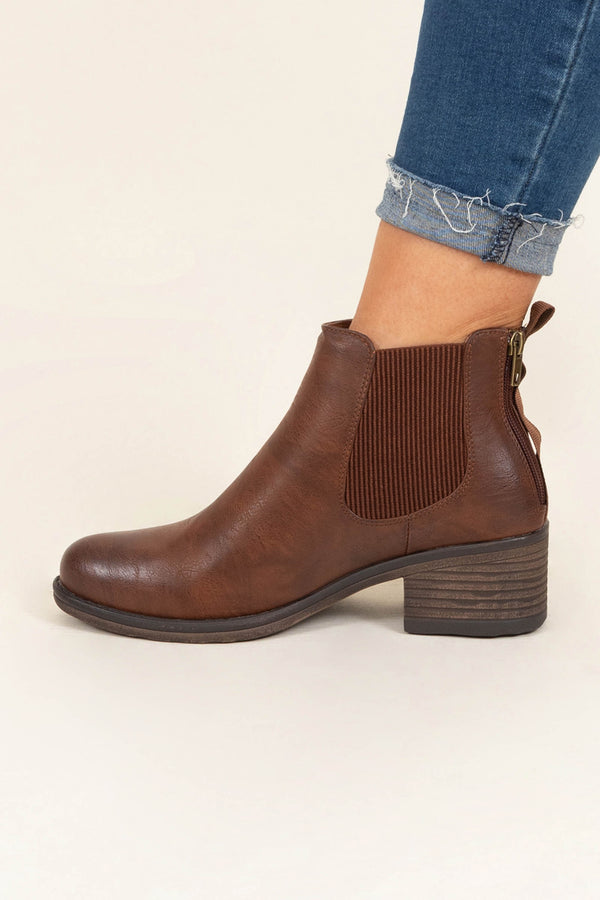 Chic Soul plus size clothing, whiskey brown color round toe booties