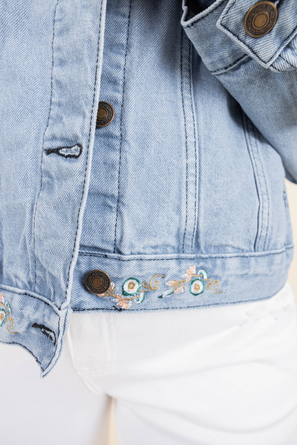 Chic Soul plus size clothing, light wash denim jacket