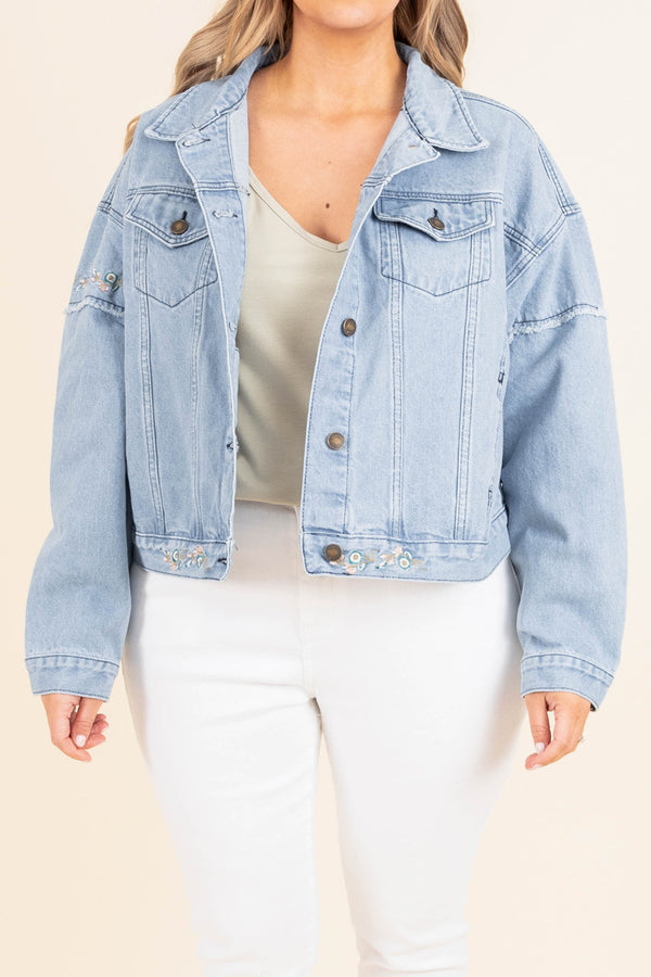 Chic Soul plus size clothing, light wash denim jacket