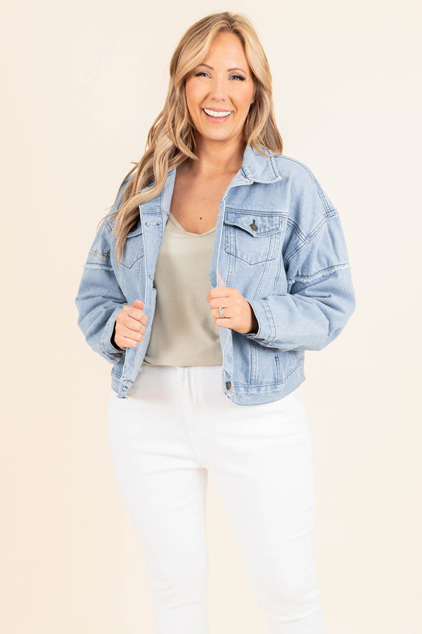 Chic Soul plus size clothing, light wash denim jacket