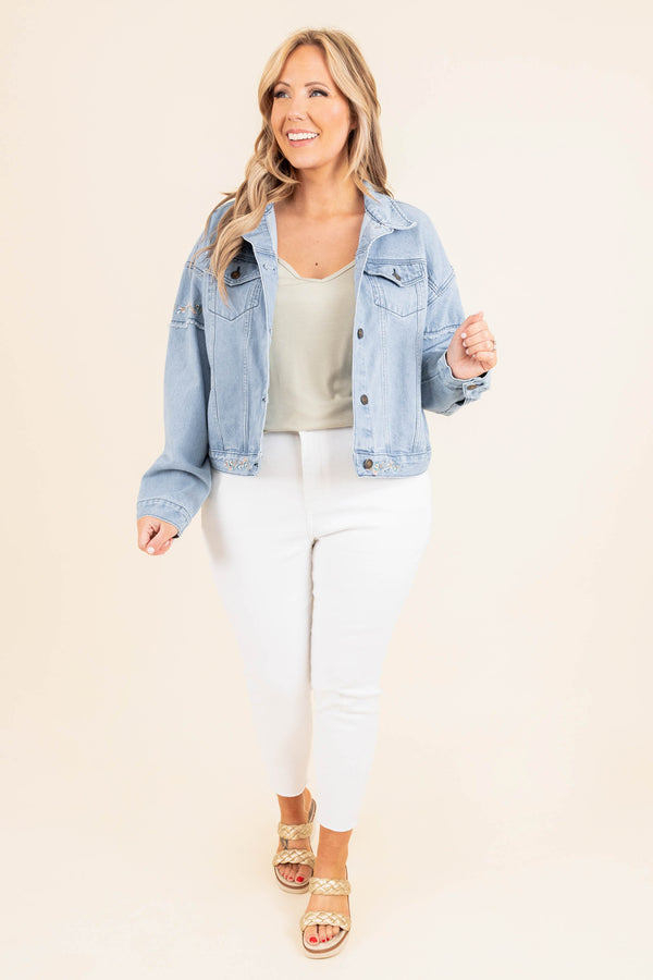 Chic Soul plus size clothing, light wash denim jacket