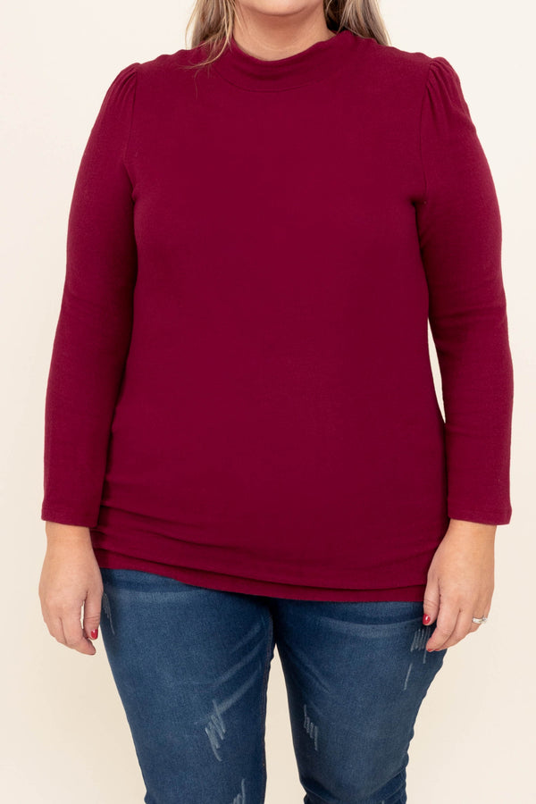 Chic Soul plus size clothing, burgundy long sleeve top