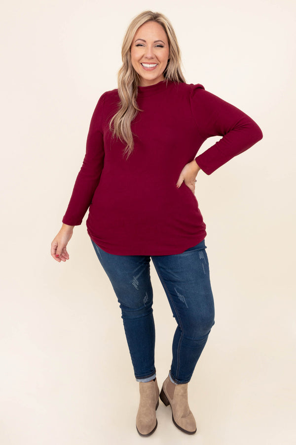 Chic Soul plus size clothing, burgundy long sleeve top