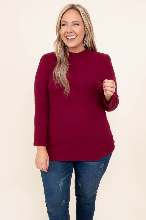 Chic Soul plus size clothing, burgundy long sleeve top