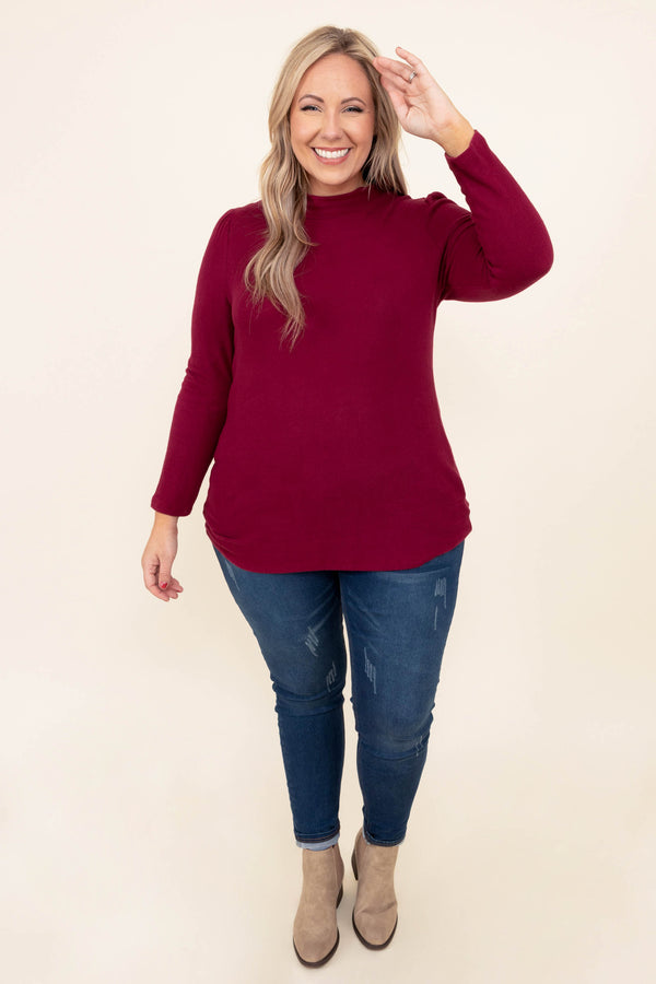 Chic Soul plus size clothing, burgundy long sleeve top