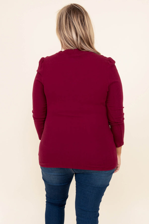 Chic Soul plus size clothing, burgundy long sleeve top