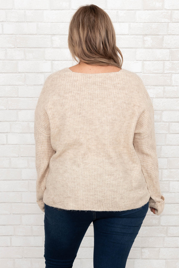 Chic Soul plus size clothing, cream v neck sweater