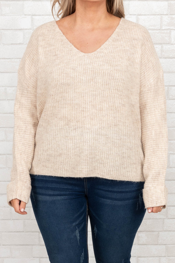 Chic Soul plus size clothing, cream v neck sweater