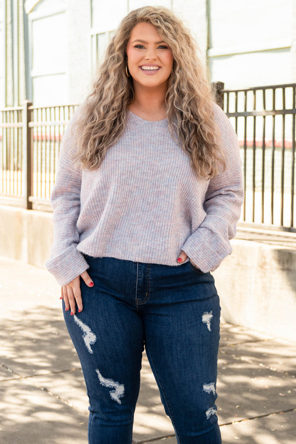 Chic Soul plus size clothing, pink long sleeve sweater