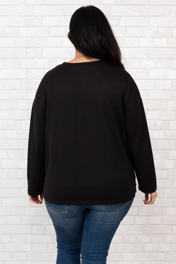 Chic Soul plus size clothing, back solid long sleeve casual top