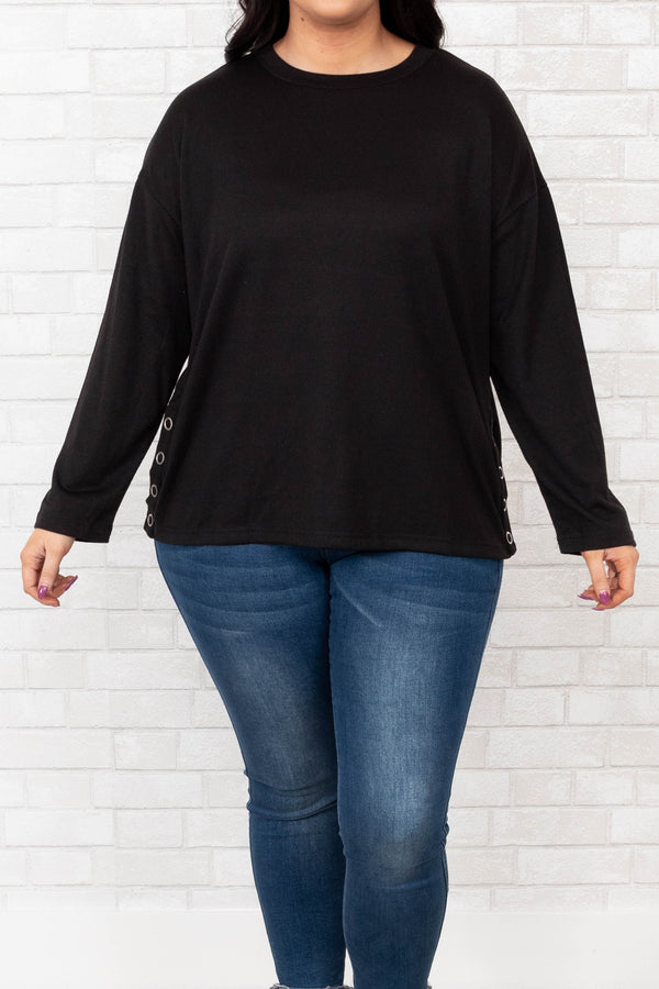 Chic Soul plus size clothing, back solid long sleeve casual top