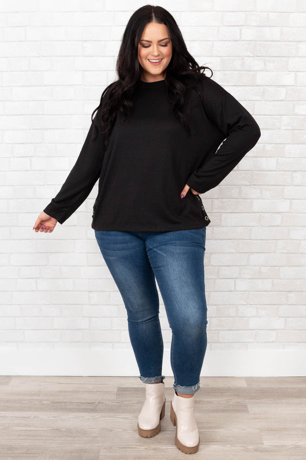 Chic Soul plus size clothing, back solid long sleeve casual top