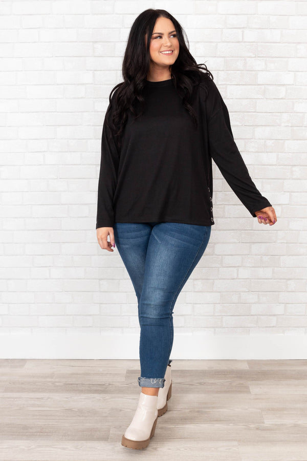 Chic Soul plus size clothing, back solid long sleeve casual top