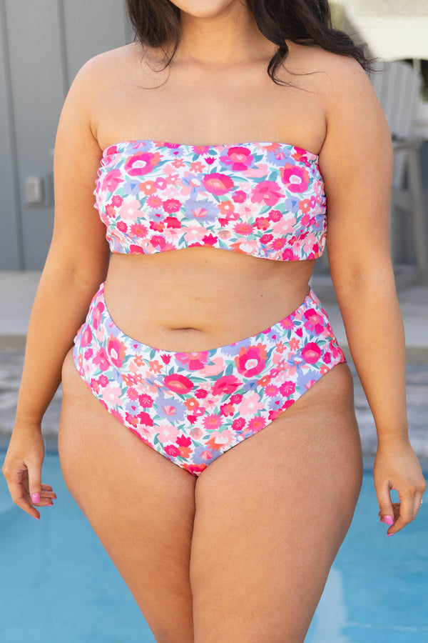 Chic Soul plus size clothing, pink floral sleevless tube top style swim top